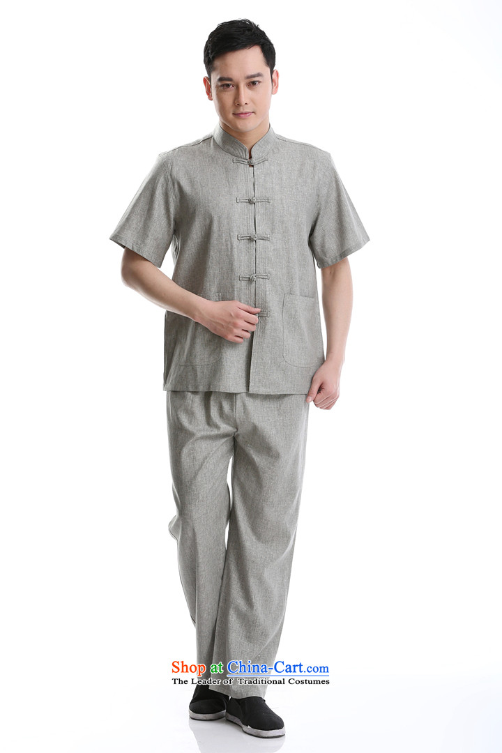 2015 Summer short-sleeved cotton linen men Tang Dynasty Chinese Mock-neck shirt, gray set of Sau San small 175 pictures, prices, brand platters! The elections are supplied in the national character of distribution, so action, buy now enjoy more preferential! As soon as possible.