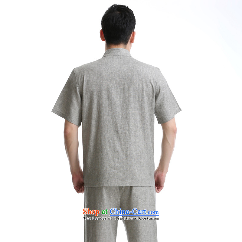 2015 Summer short-sleeved cotton linen men Tang Dynasty Chinese Mock-neck shirt, gray set of Sau San small 175-hi concentric , , , shopping on the Internet