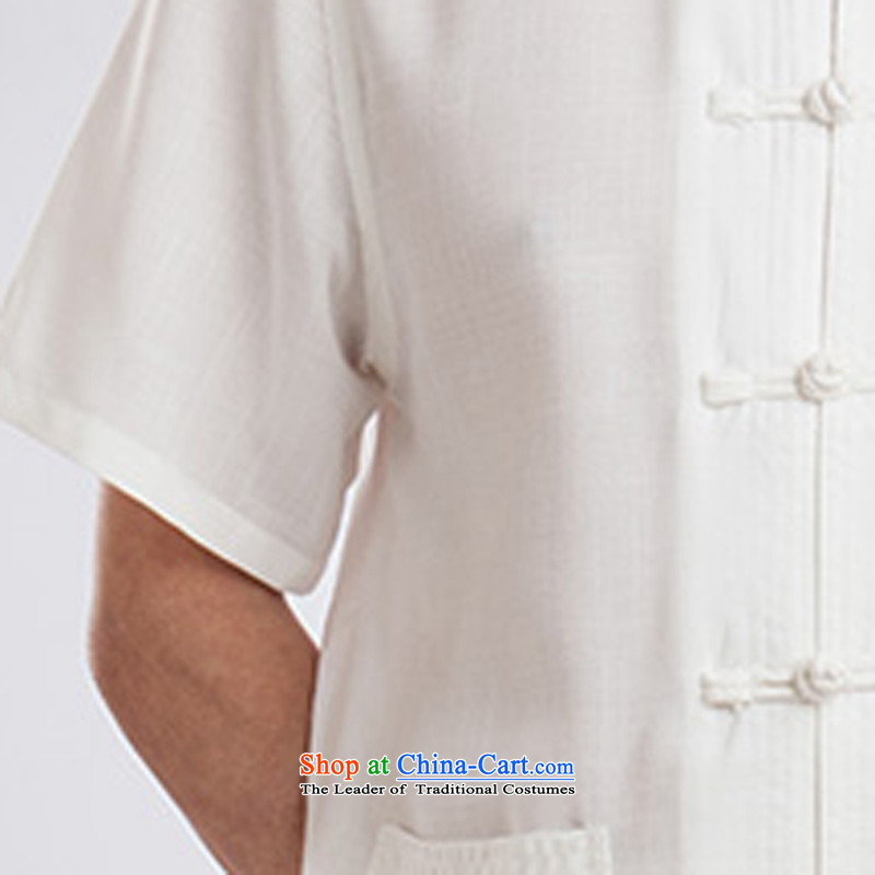 Tang Dynasty Package Short-Sleeve Men linen tai chi services cotton linen flax martial arts services practice suits meditation ball-service leisure Tang blouses men kit half sleeve white men 170, ink-YI (MORE shopping on the Internet has been pressed.