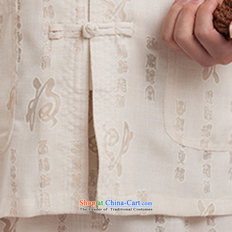 Men Tang Dynasty Package summer cotton linen tunic men short-sleeved casual beige breathability and comfort of a set of 175 ink-YI (MORE shopping on the Internet has been pressed.