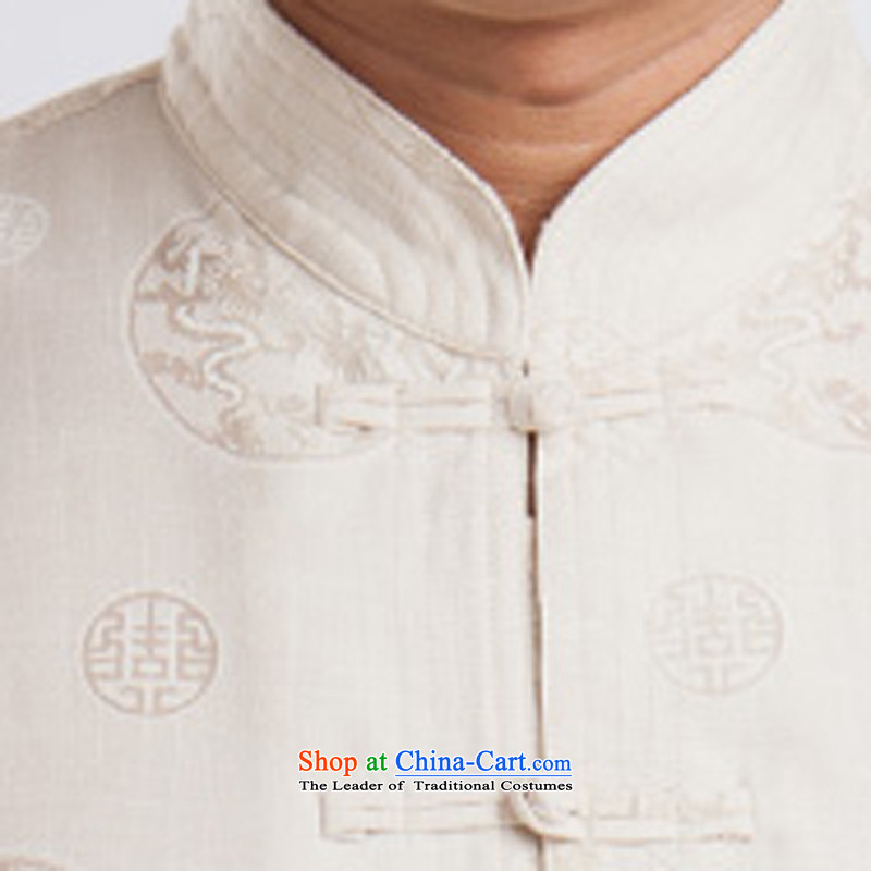 Flax men Tang Dynasty Package China wind short-sleeved pants summer load tray clip collar manually retro Chinese national costumes of a set of 185 ink-beige (MORE YI shopping on the Internet has been pressed.)