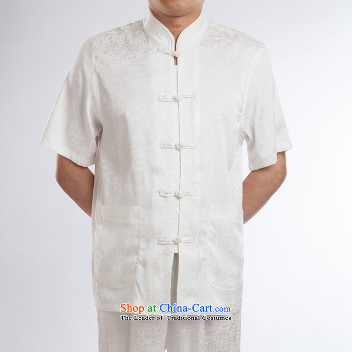 Men short-sleeved Tang Dynasty Summer New Men Heung-cloud yarn silk Tang dynasty in his shirt-sleeves blouse of older men Tang blue set of 175 pictures, prices, brand platters! The elections are supplied in the national character of distribution, so action, buy now enjoy more preferential! As soon as possible.