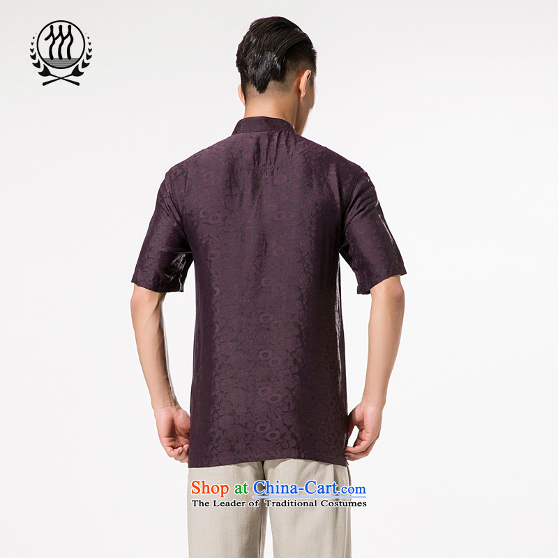 Bosnia and thre line short-sleeved Tang dynasty summer new men incense cloud male silk yarn Tang dynasty in his shirt-sleeves blouse of older men Tang dynasty incense cloud yarn deep purple M/170, thre line (gesaxing and Tobago) , , , shopping on the Inte