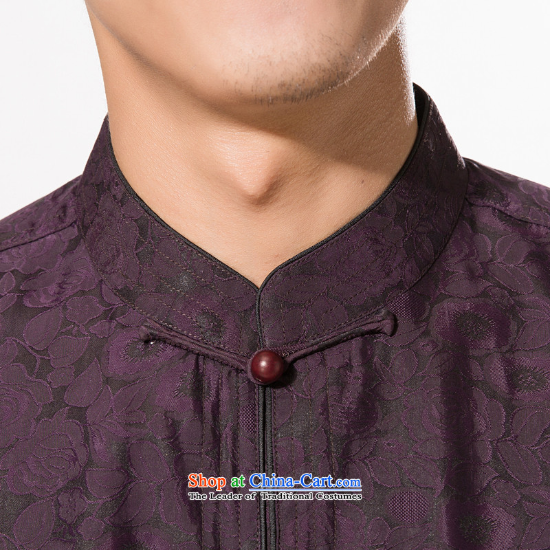 Bosnia and thre line short-sleeved Tang dynasty summer new men incense cloud male silk yarn Tang dynasty in his shirt-sleeves blouse of older men Tang dynasty incense cloud yarn deep purple M/170, thre line (gesaxing and Tobago) , , , shopping on the Inte