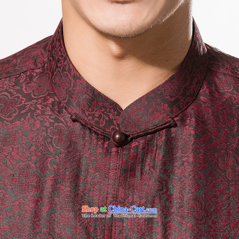 Bosnia and thre line short-sleeved Tang dynasty summer new men incense cloud male silk yarn Tang dynasty in his shirt-sleeves blouse of older men Tang dynasty incense cloud yarn deep red and rows (XL/180, thre gesaxing) , , , shopping on the Internet