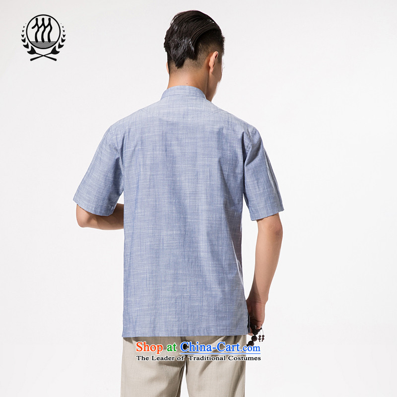 The new products and thre men short-sleeved T-shirt linen, Mr Tang dynasty men cotton linen tunic gray-blue Chinese leisure L/175, thre line (gesaxing and Tobago) , , , shopping on the Internet