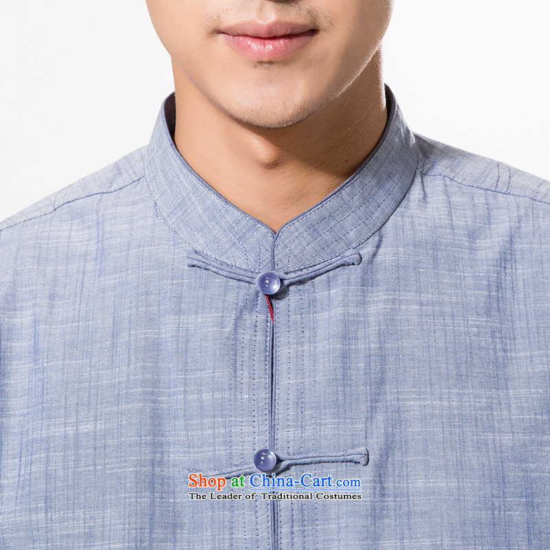 The new products and thre men short-sleeved T-shirt linen, Mr Tang dynasty men cotton linen tunic gray-blue Chinese leisure L/175, thre line (gesaxing and Tobago) , , , shopping on the Internet