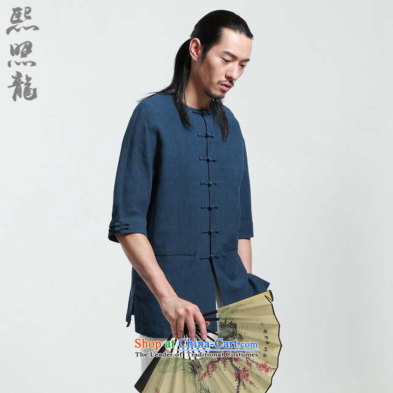 Hee-Snapshot Yong XZAOLONG/ short-sleeved Tang dynasty men round-neck collar summer manually disc detained stylish black shirts China Wind , L-hee (XZAOLONG snapshot lung) , , , shopping on the Internet