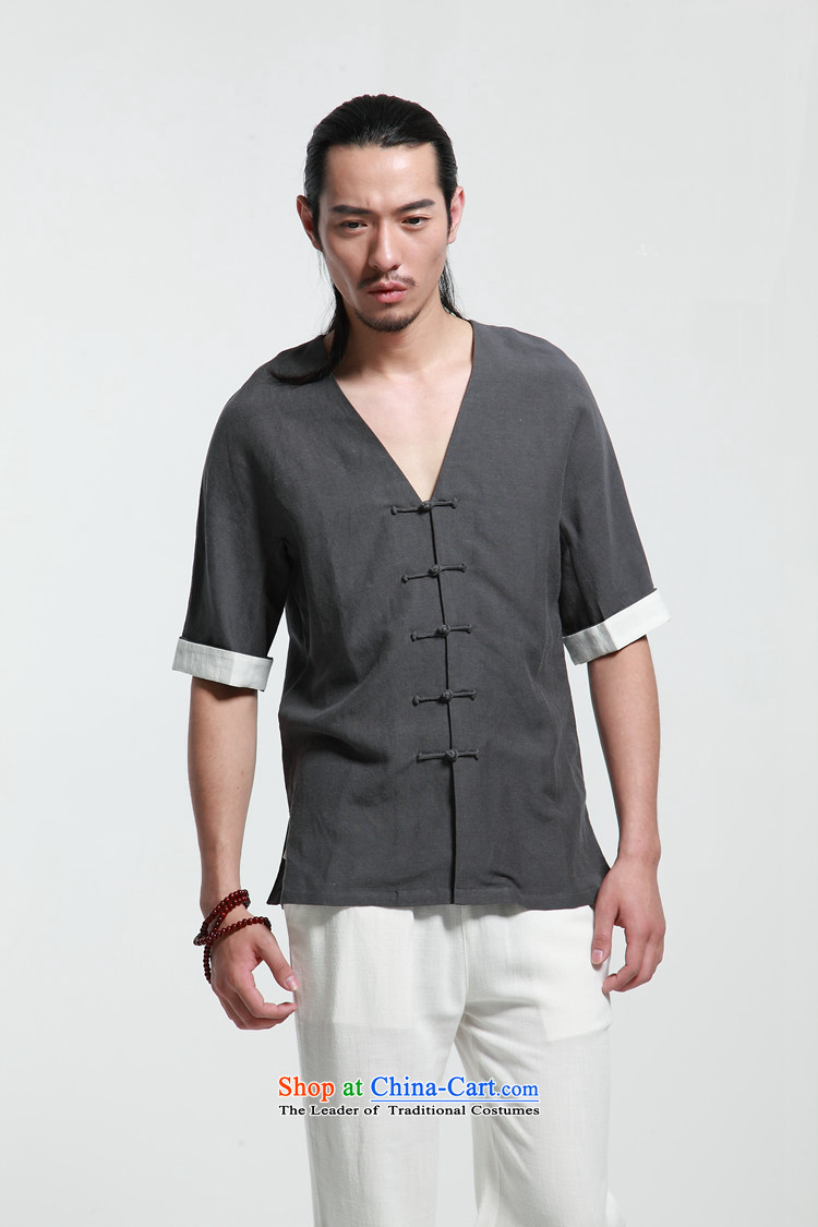 Hee-Snapshot Dragon 2015 Summer new men with short-sleeved shirt Tang V-Neck New Chinese improved thin stylish black L Photo Tang, prices, brand platters! The elections are supplied in the national character of distribution, so action, buy now enjoy more preferential! As soon as possible.