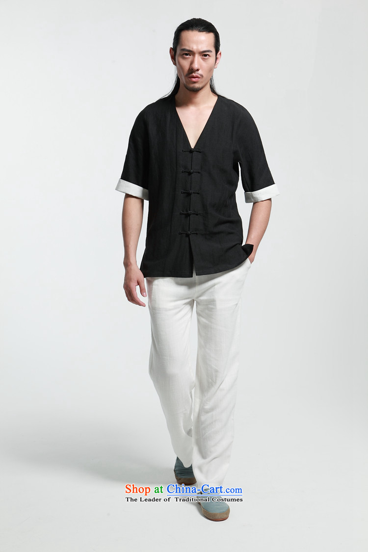 Hee-Snapshot Dragon 2015 Summer new men with short-sleeved shirt Tang V-Neck New Chinese improved thin stylish black L Photo Tang, prices, brand platters! The elections are supplied in the national character of distribution, so action, buy now enjoy more preferential! As soon as possible.