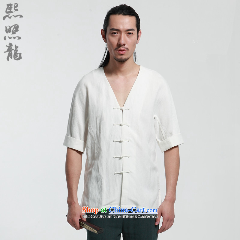 Hee-Snapshot Dragon 2015 Summer new men with short-sleeved shirt Tang V-Neck New Chinese improved thin stylish black , L-hee Tang Lung (XZAOLONG snapshot) , , , shopping on the Internet