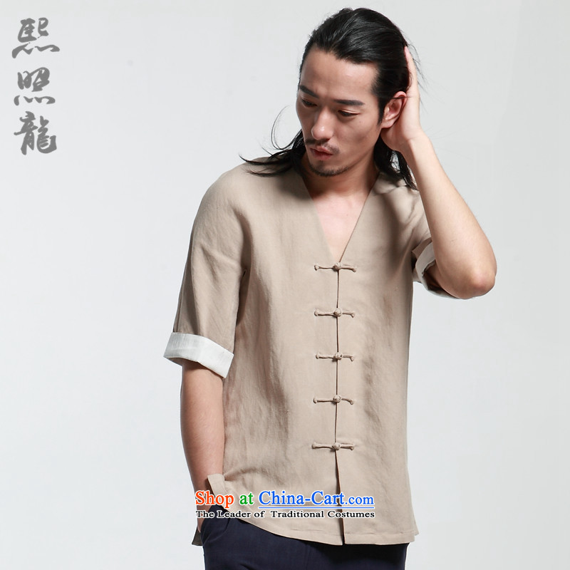 Hee-Snapshot Dragon 2015 Summer new men with short-sleeved shirt Tang V-Neck New Chinese improved thin stylish black , L-hee Tang Lung (XZAOLONG snapshot) , , , shopping on the Internet