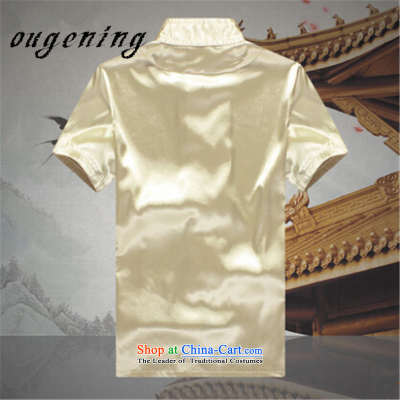 The name of the 2015 Summer of OSCE stylish men Tang Dynasty Package summer short-sleeved of older persons in the elderly men's father and grandfather Tang dynasty summer Taiji Boys yellow 175/L, OSCE (ougening lemonade Grid) , , , shopping on the Interne