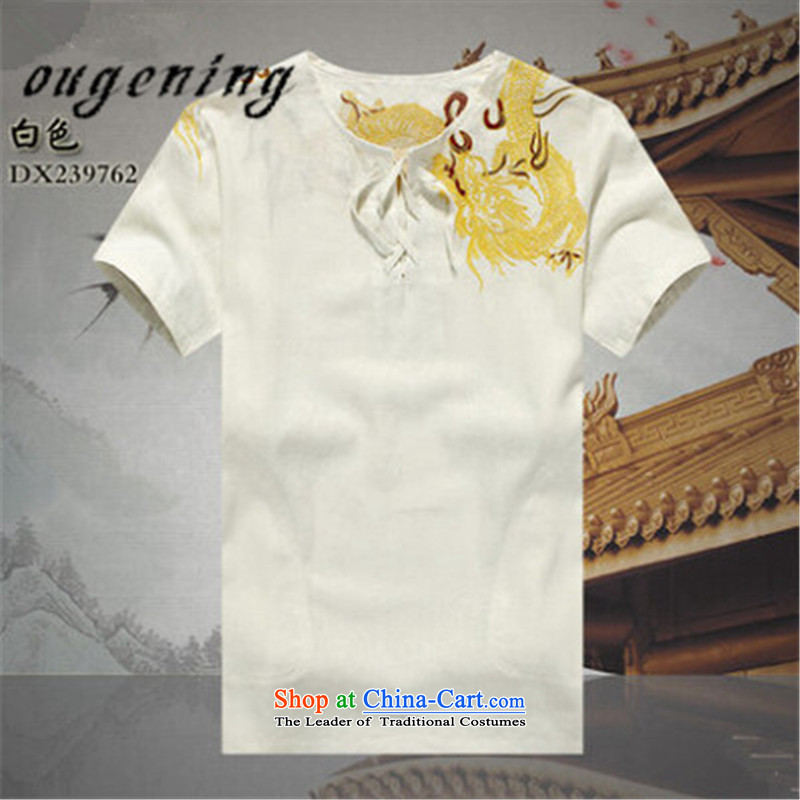 The name of the 2015 summer of the OSCE, men linen china wind Short-sleeve men of the Tang dynasty youth shirts and cotton linen, short-sleeved T-shirt with older load father Ronald White?XXL