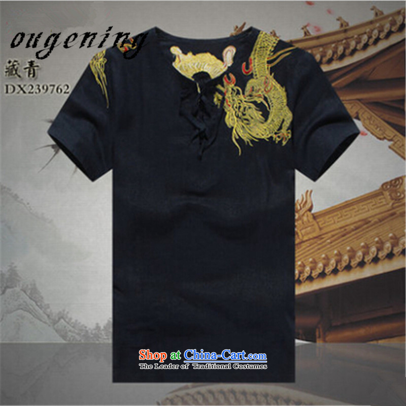 The name of the 2015 summer of the OSCE, men linen china wind Short-sleeve men of the Tang dynasty youth shirts and cotton linen, short-sleeved T-shirt with older load father Ronald XXL, Europe of white kaffir lime (ougening) , , , shopping on the Interne
