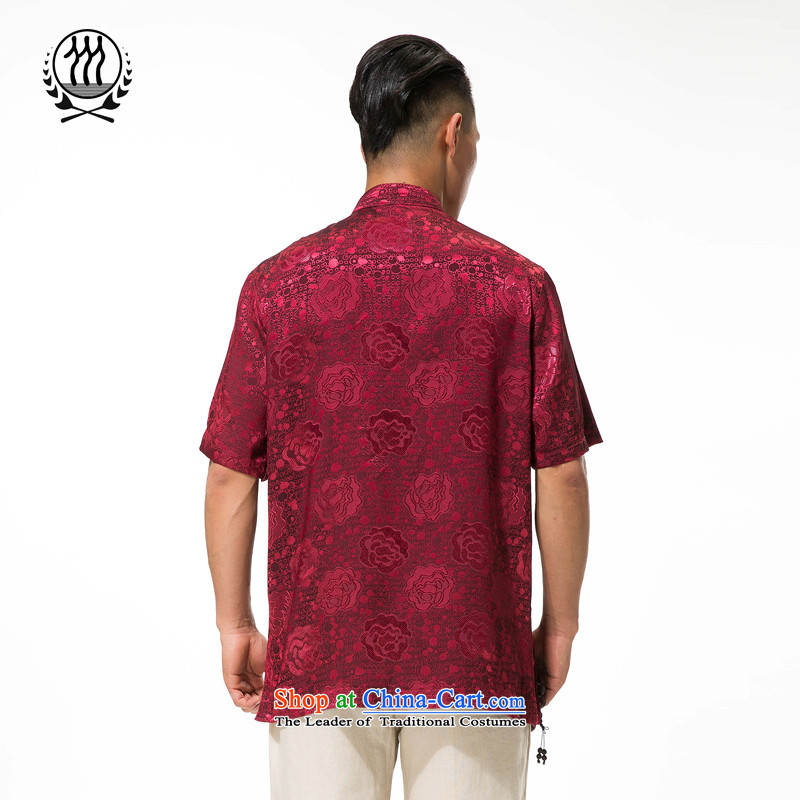 Bosnia and the new summer line thre middle-aged short-sleeved T-shirt Tang dynasty China wind load dad stamp Tang dynasty Mock-neck manually disc clip relaxd fit short-sleeved T-shirt and dark red L/175, thre gesaxing line () , , , shopping on the Interne
