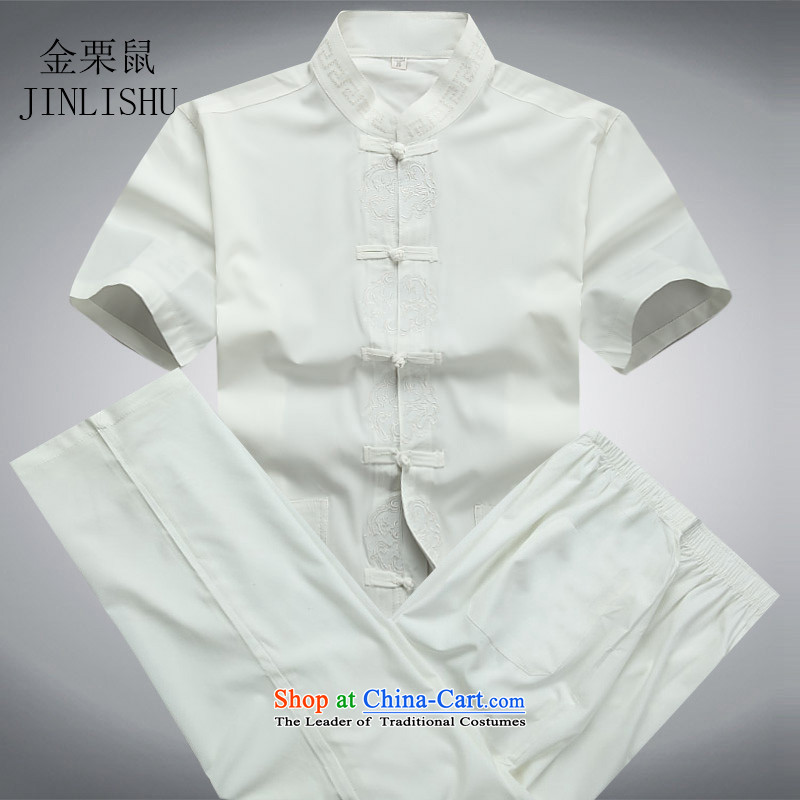 Kanaguri mouse summer_ older short-sleeved Tang Dynasty Chinese father casual kit men Han-jogging shirt white kit聽S