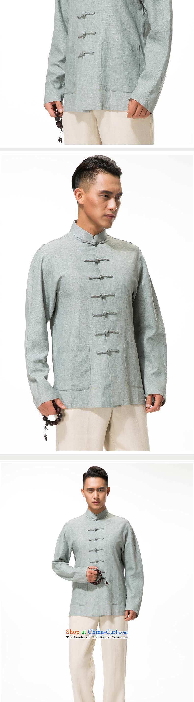 Bosnia and thre line Tang dynasty pure colors of the middle-aged long-sleeved shirt collar up ethnic clip cotton linen long-sleeved T-shirt and gray-blue XL/180 picture, prices, brand platters! The elections are supplied in the national character of distribution, so action, buy now enjoy more preferential! As soon as possible.