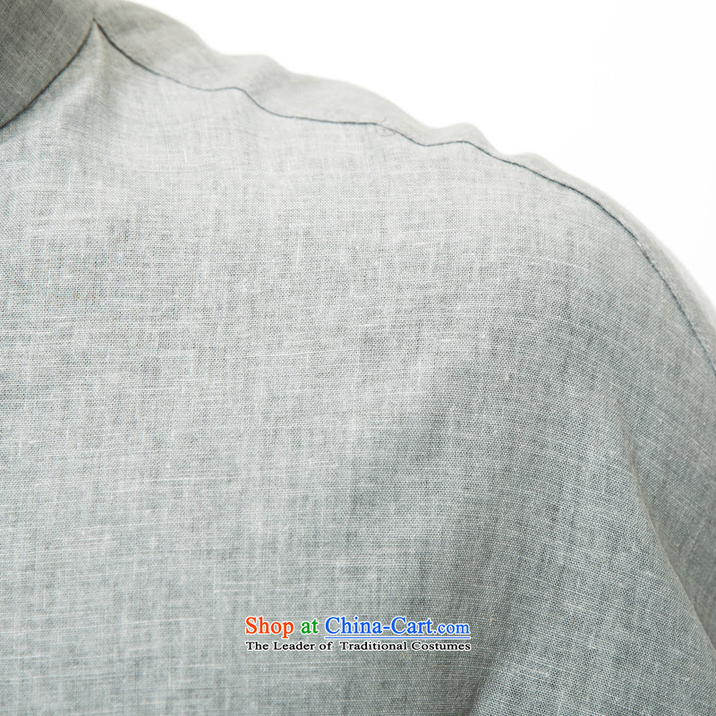 Bosnia and thre line Tang dynasty pure colors of the middle-aged long-sleeved shirt collar up ethnic clip cotton linen long-sleeved T-shirt and gray-blue XL/180, thre line (gesaxing and Tobago) , , , shopping on the Internet