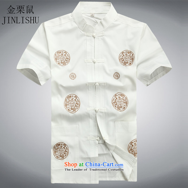 Kanaguri Mouse middle-aged men Tang dynasty short-sleeved shirt collar packaged in older men summer casual shirt with national costumes white father Kit , L kanaguri mouse (JINLISHU) , , , shopping on the Internet
