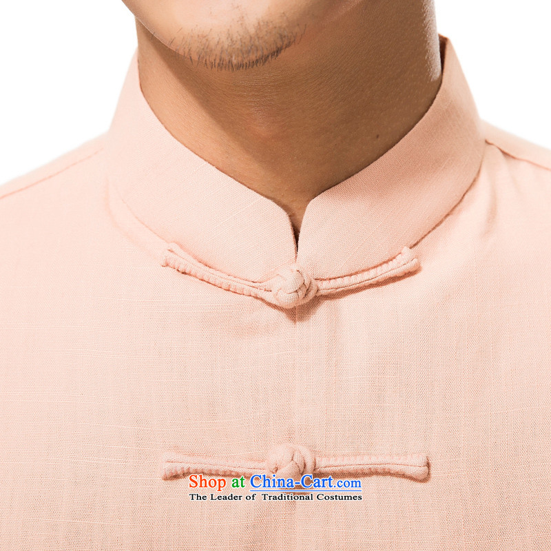 The new line of Bosnia and thre men solid color cotton linen short-sleeved middle-aged Tang dynasty China wind short-sleeved T-shirt collar disc is older short-sleeved Tang Dynasty Leisure Comfort rose XXL/185, thre line (gesaxing and Tobago) , , , shoppi