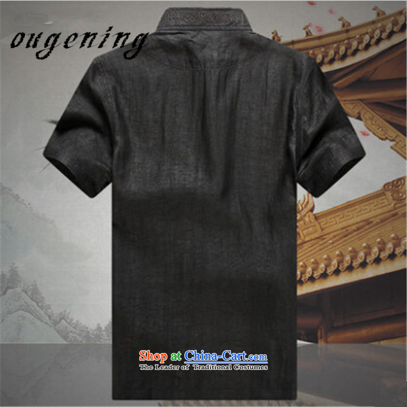 The name of the 2015 summer of the OSCE, Tang dynasty emulation silk men short-sleeved T-shirt and older persons in the Han-China wind men's short-sleeve kit installed for summer father?XXXXL195 black
