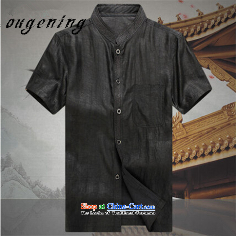 The name of the 2015 summer of the OSCE, Tang dynasty emulation silk men short-sleeved T-shirt and older persons in the Han-China wind men's short-sleeve kit installed for summer father XXXXL195, Europe of black (ougening lemonade) , , , shopping on the I