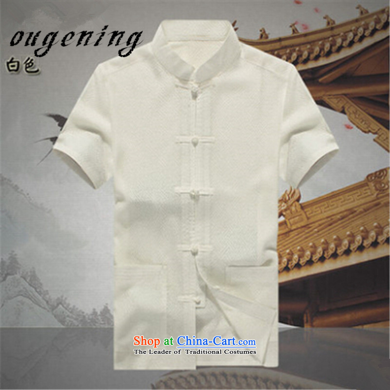 The name of the 2015 summer of the OSCE, men breathable Tang dynasty China wind leisure short-sleeved shirt and cotton linen tunic of ethnic Chinese Ma summer load father white L