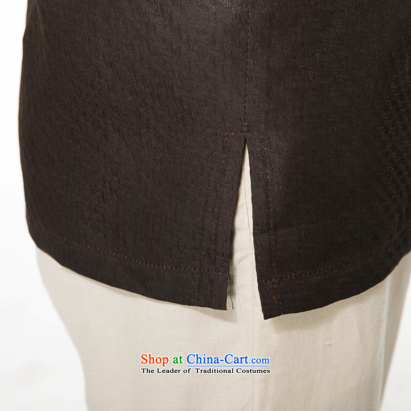 Bosnia and thre line short-sleeved Tang dynasty summer new men incense cloud male silk yarn Tang dynasty in his shirt-sleeves blouse of older men Tang dynasty men cloud of incense yarn Tang dynasty short-sleeved brown XL/180, thre line (gesaxing and Tobag