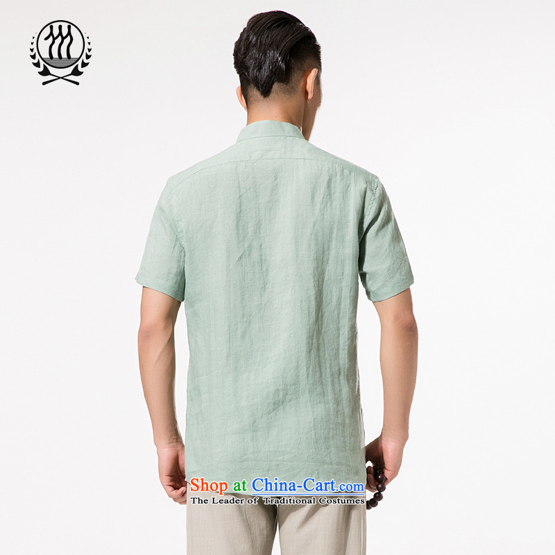 China wind summer ramie short-sleeved T-shirt, older men of ramie Tang dynasty xl men cotton linen collar summer, short-sleeved T-shirt cotton linen father replacing light green XXL/185, thre line (gesaxing and Tobago) , , , shopping on the Internet