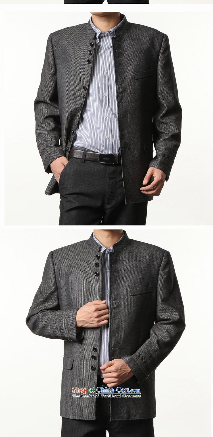 Move wing spring and autumn prince wuwing/ men Chinese tunic Chinese Classical Chinese tunic wool young Chinese tunic suit a mock-neck jacket flower gray 