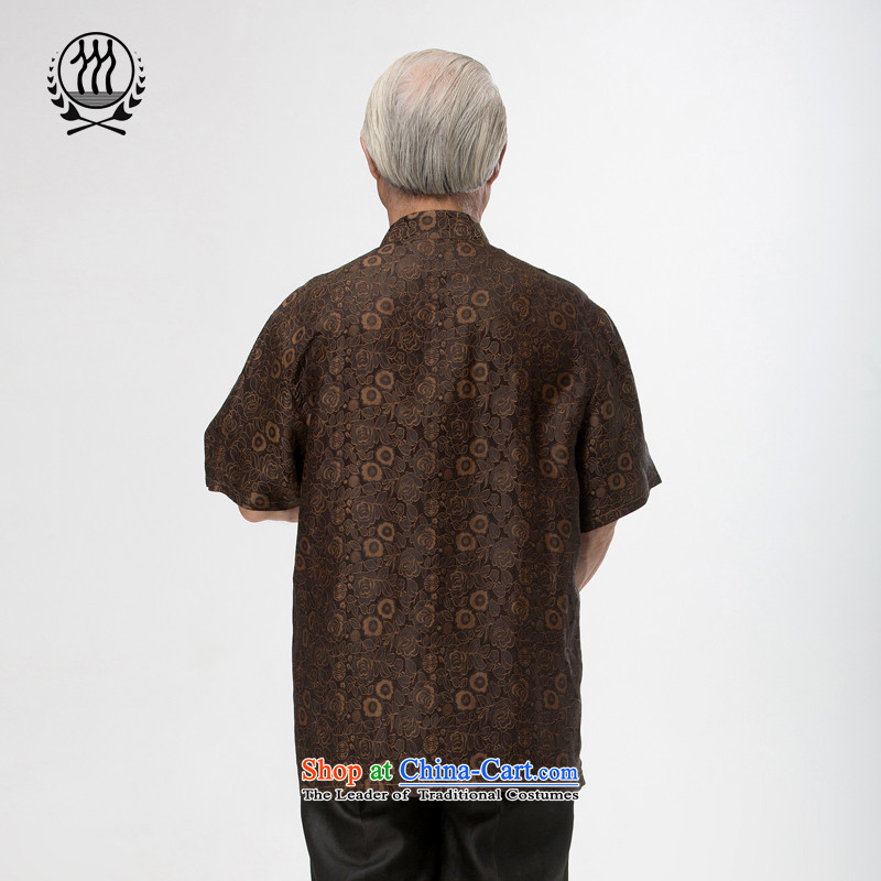 Bosnia and thre line Summer Scent genuine Yan Sha roses short-sleeved T-shirt ethnic silk short-sleeved T-shirt, elderly men silk short-sleeved T-shirt father breathability and comfort with brown L/175, thre line (gesaxing and Tobago) , , , shopping on th