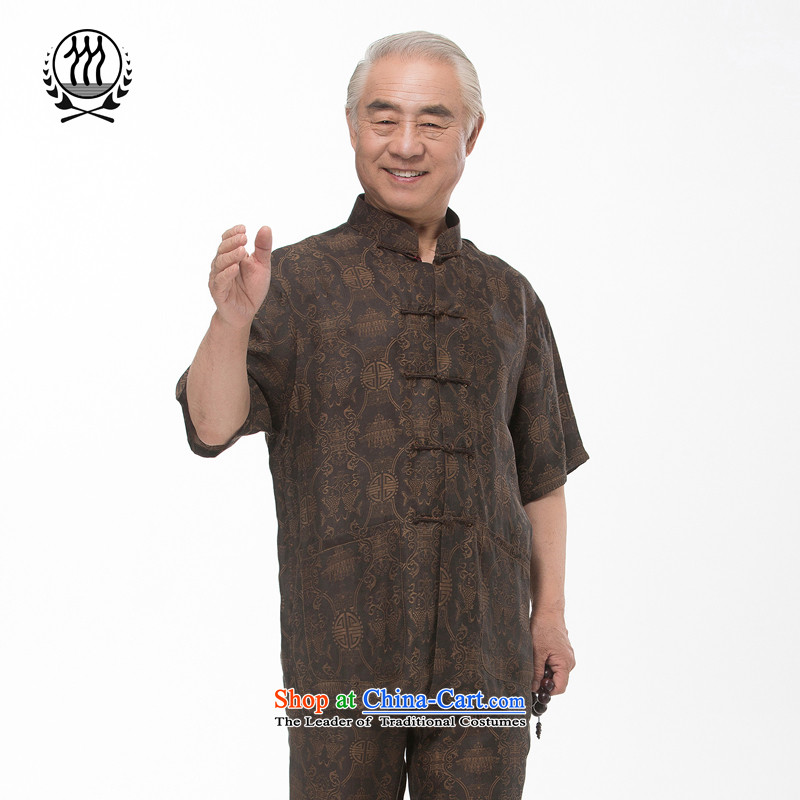 Bosnia and thre line China wind silk auspicious Beas herbs extract short-sleeved Tang Dynasty Package of ethnic collar cloud of incense in yarn older Tang Dynasty Package F970-1  XXL/185, espresso and thre line (gesaxing) , , , shopping on the Internet