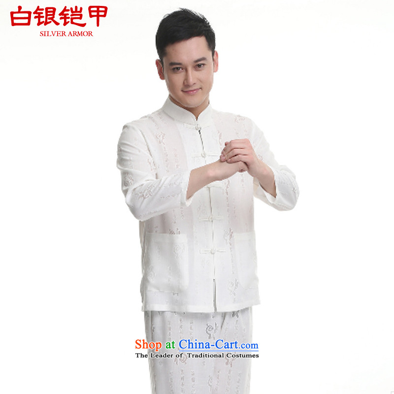 Silver armor in Tang Dynasty older men and packaged spring and fall new cotton linen flax well field long-sleeved Tang Dynasty Han-Menswear White170
