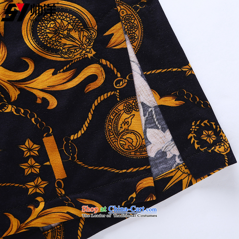 The Ocean 2015 summer cool new Sau San Stamp China wind men short-sleeved shirt Tang Dynasty Chinese tunic m cotton Satin White Flower 170/M, SHUAIYANG Yang (Shuai) , , , shopping on the Internet