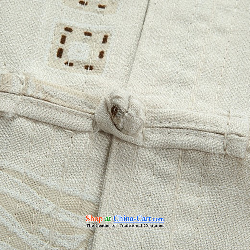 Kanaguri mouse new summer men Tang dynasty cotton linen shirt China wind shirt Short-Sleeve Mock-Neck Shirt, beige XL/180, kanaguri mouse (JINLISHU) , , , shopping on the Internet