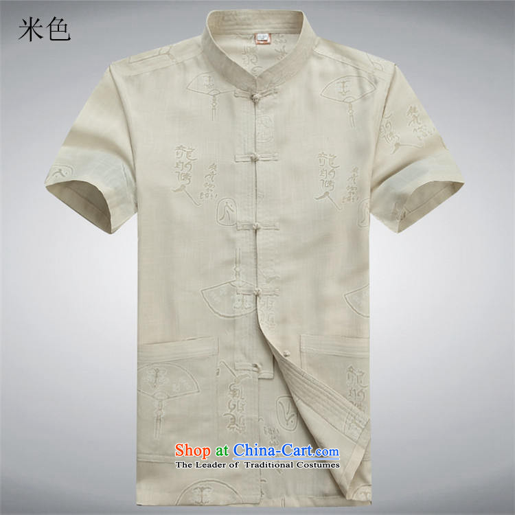 Kanaguri mouse men Tang dynasty cotton linen short-sleeved traditional cultural services China wind men Tang dynasty male short-sleeved Chinese national costumes beige L/175 picture, prices, brand platters! The elections are supplied in the national character of distribution, so action, buy now enjoy more preferential! As soon as possible.