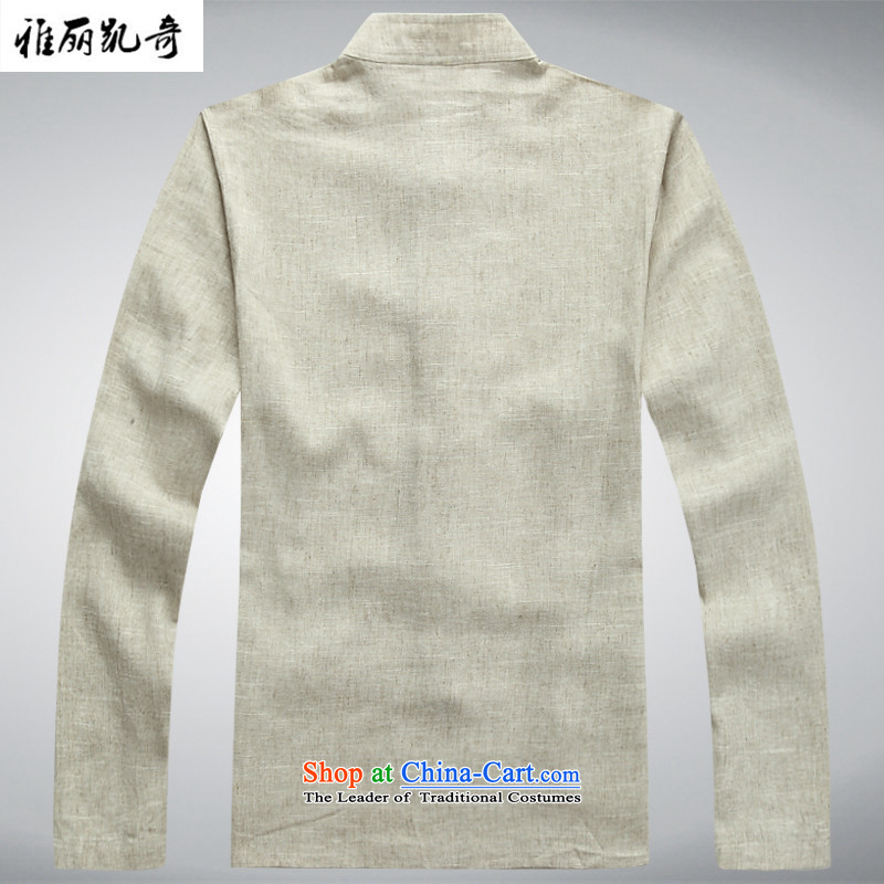 Alice Spring and Autumn Keci Tang Dynasty Chinese linen tray clip middle-aged men Tang Dynasty Package male Long-Sleeve Shirt father installed China Kungfu wind Han-ball-service gray suit Pants Shirts plus XXXL/190, Alice keci shopping on the Internet has