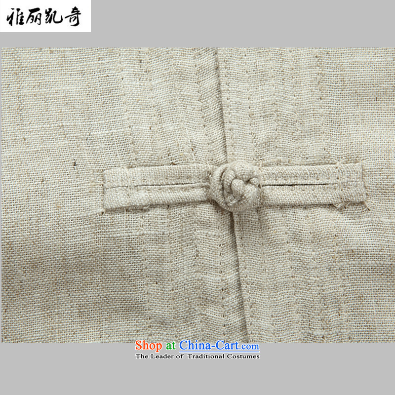 Alice Spring and Autumn Keci Tang Dynasty Chinese linen tray clip middle-aged men Tang Dynasty Package male Long-Sleeve Shirt father installed China Kungfu wind Han-ball-service kit shirt with beige pants S/165, Alice keci shopping on the Internet has bee