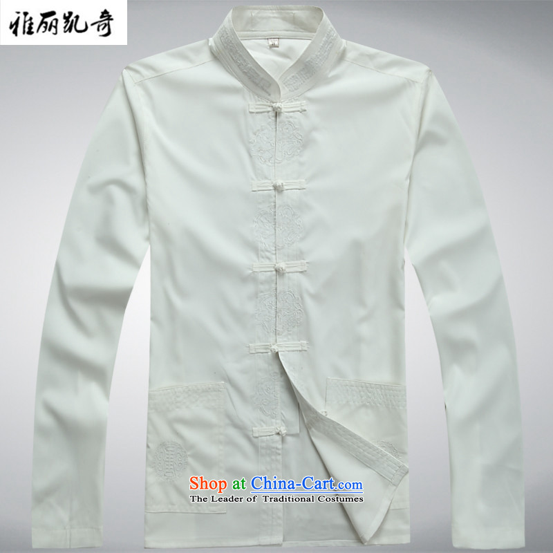 Alice Keci  2015 new middle-aged men long-sleeved Tang Dynasty Package men China wind up the clip name ethnic costumes leisure improved loose Han-white T-shirt and pants kitXXL_185