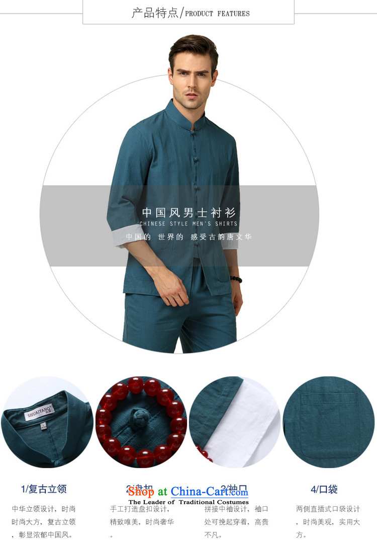 Shuai 2015 new summer, foreign men in both the short-sleeved shirt China wind male half sleeveless shirt that Chinese cotton with dark green 