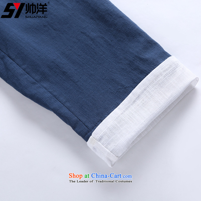 The new 2015 Yang Shuai men Tang dynasty long sleeved shirt collar China Wind Jacket Chinese Disc detained men retro shirt navy blue long-sleeved (single) 175/L, SHUAIYANG Yang (Shuai) , , , shopping on the Internet