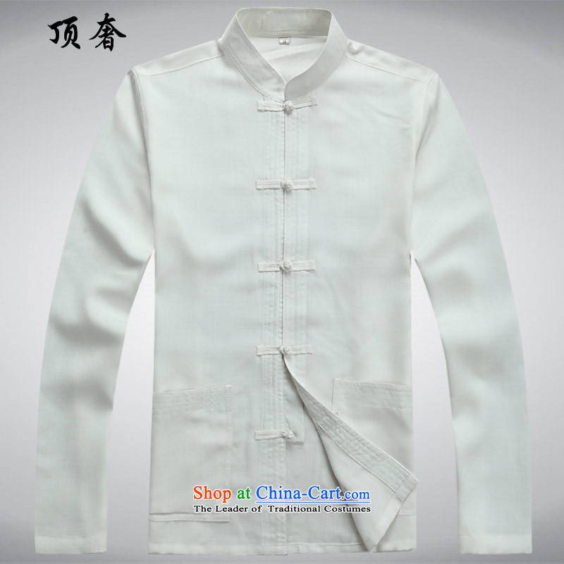 Top Luxury Tang dynasty male short-sleeve packaged cotton linen Tang dynasty male summer shirt with larger national father apparel older trainers wind kung fu kit ball-gray long-sleeved clothes and long-sleeved blue gray suit 41/180, top luxury shopping o