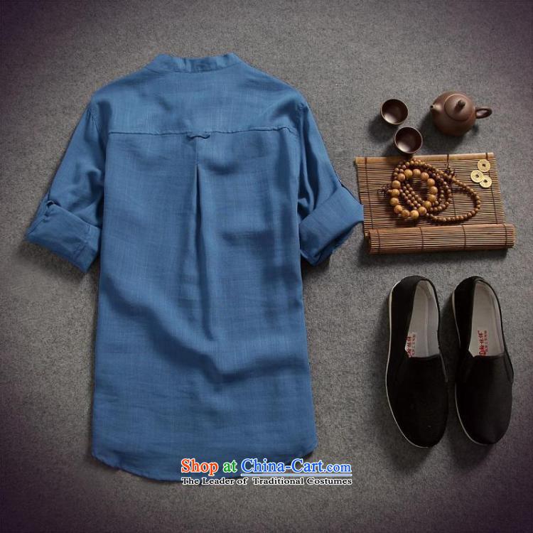 Dan Jie Shi 2015 spring/summer load replacing Men's Shirt cotton linen flax male disc allotted seven points sleeved shirt shirt original China wind Sau San, BLUE XL Photo, prices, brand platters! The elections are supplied in the national character of distribution, so action, buy now enjoy more preferential! As soon as possible.