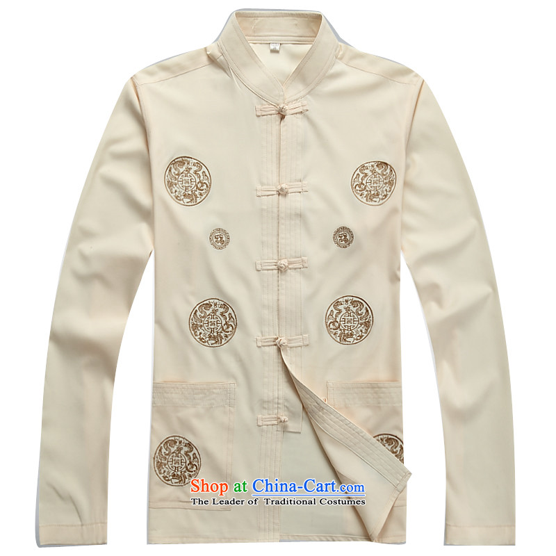 Kanaguri mouse in older Tang Dynasty Package long-sleeved spring and summer thin, middle-aged men Tang Dynasty Package in his father's older beige kit聽XXXL, kanaguri mouse (JINLISHU) , , , shopping on the Internet