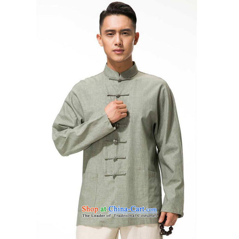 In line cloud men cotton linen collar disc Tang dynasty detained in long-sleeved shirt older leisure long-sleeved multi-color green beans , L, at stake Dytm-x line (youthinking cloud) , , , shopping on the Internet