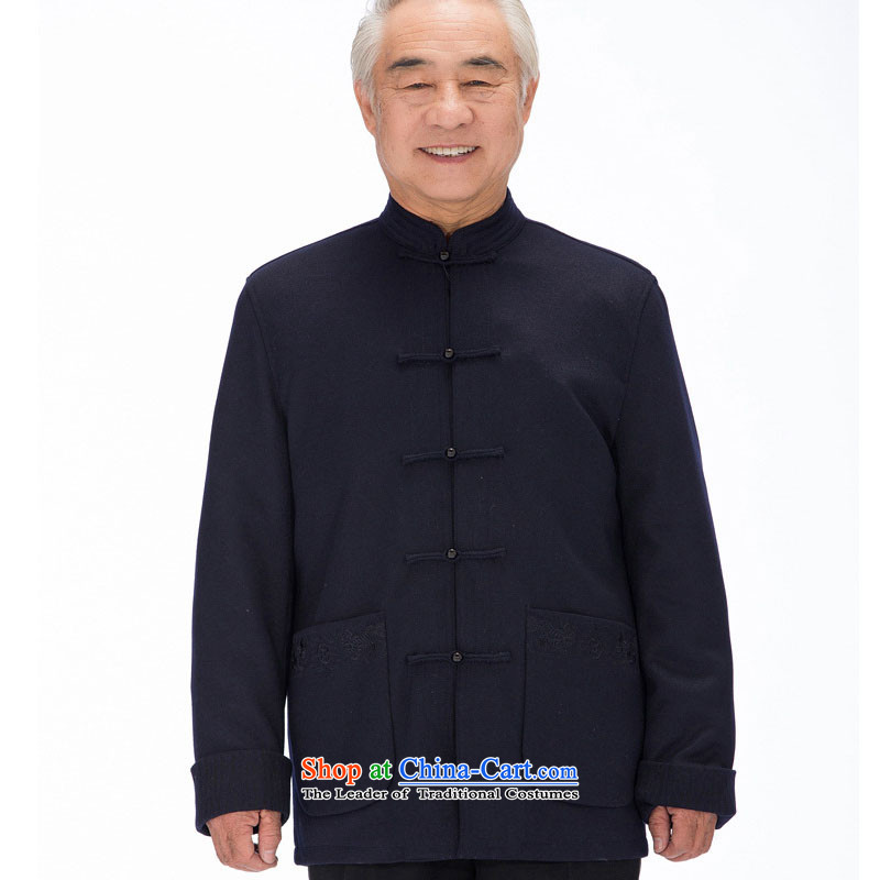 Line-in the cloud of older men's woolen? Tang casual thick long-sleeved Tang Gown of ethnic men Tang jacket DYD-14015  XXL, dark blue-line (youthinking cloud) , , , shopping on the Internet