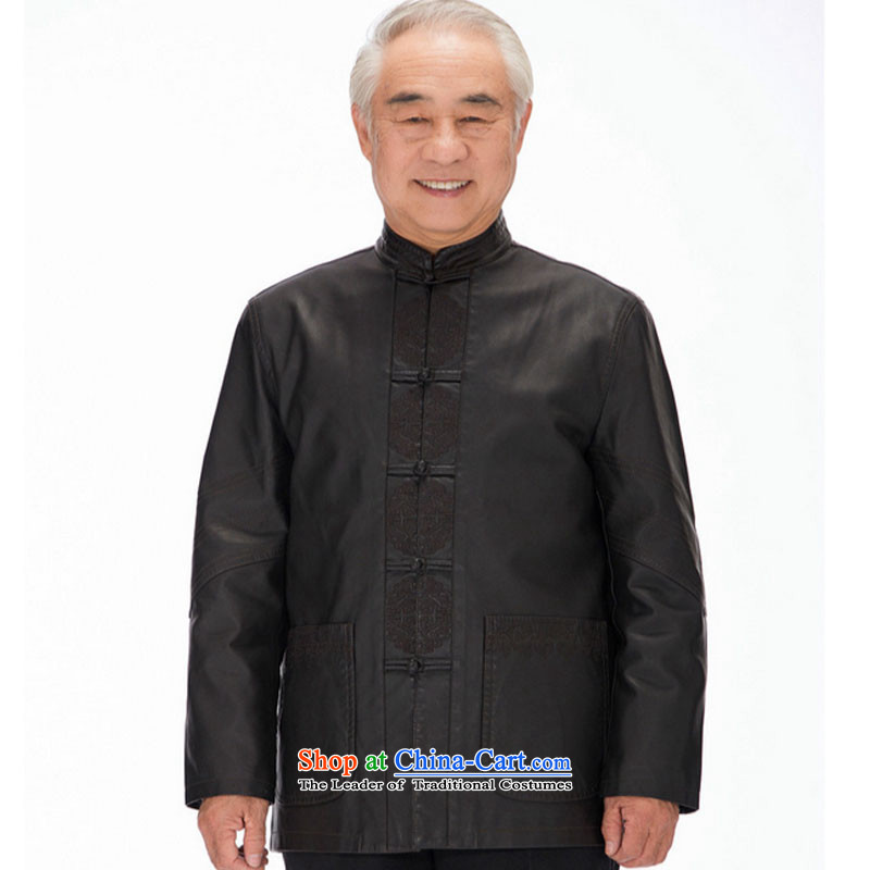In line cloud men Tang long-sleeved jacket PU washable leather Tang dynasty national costumes and casual clothes DYD-818  XXL, brown-line (youthinking cloud) , , , shopping on the Internet