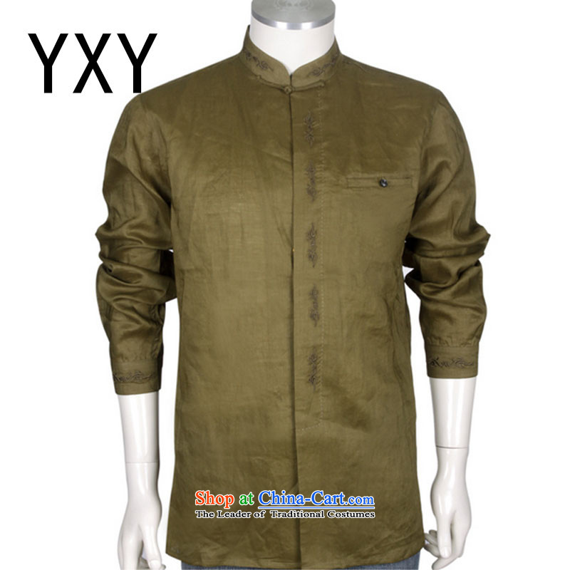 The Cloud's stakeholders improved Tang Dynasty Chinese Men's Mock-Neck long-sleeved shirt with retro shirt men fall to the green XXXL DYA1207 Coated