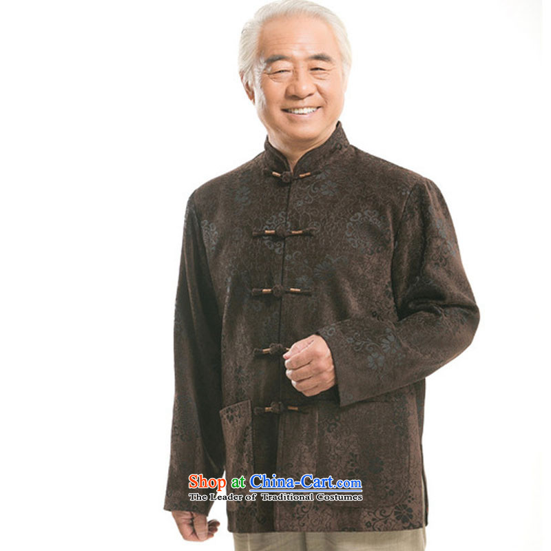 In line cloud China wind men's round-butted older leisure Tang dynasty men DY9823 long-sleeved shirt and brown cloud (line-XXXL, youthinking) , , , shopping on the Internet